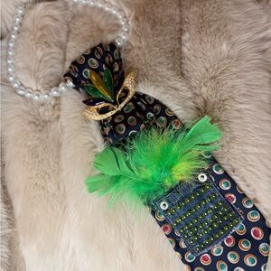 Colorful Beaded Tie with Green Feathers